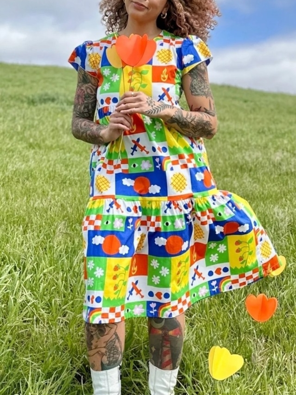 NWT Nooworks Frida Dress Ève Gentilhomme Colorful Patchwork Cotton Large - Picture 3 of 16